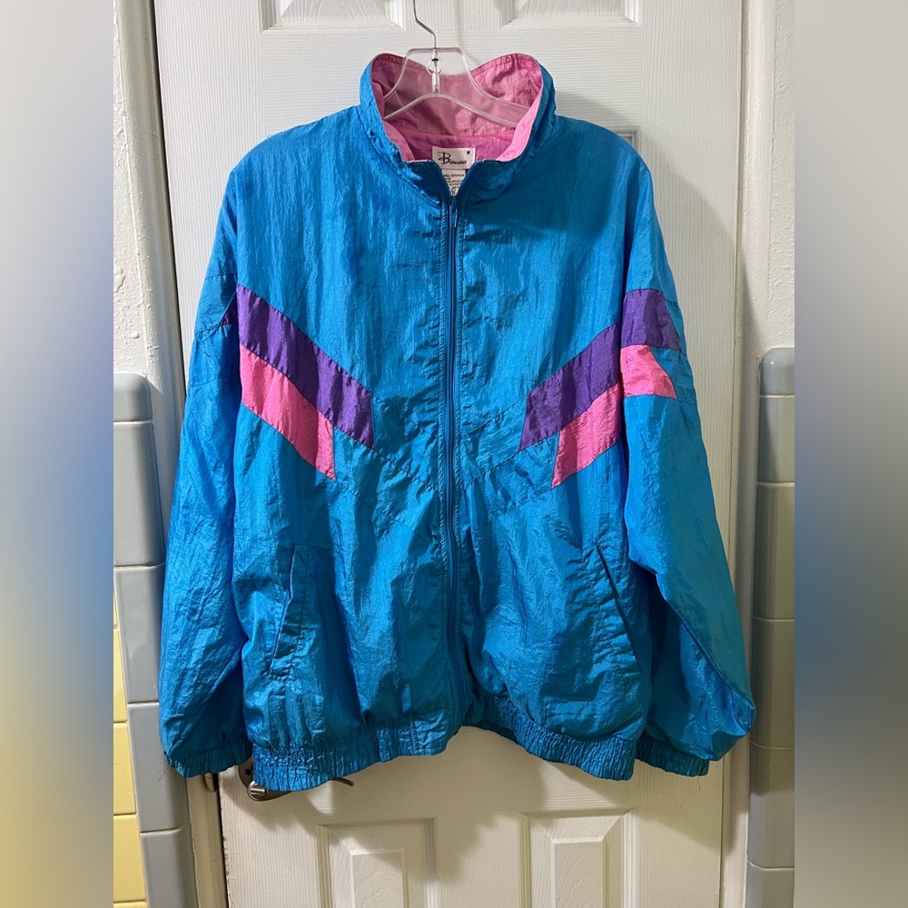 Vintage Blue Bocoo Windbreaker with Pink and Purple Accents